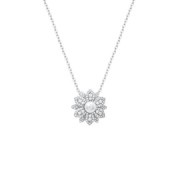 Colar de flor cristal e pérola