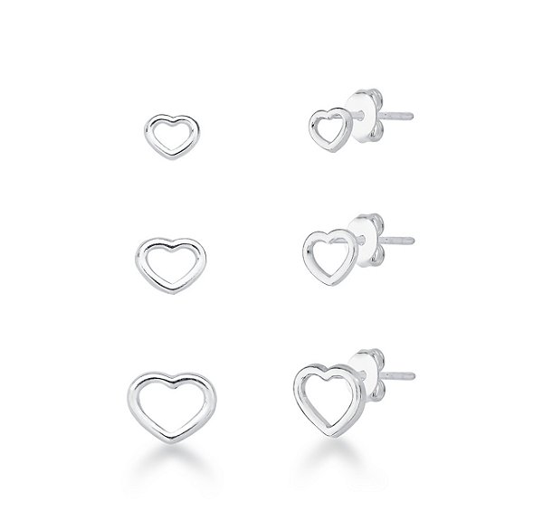 trio coração vazada na prata 925