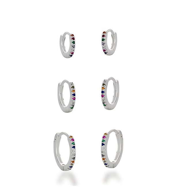 trio argola fina colorida na prata 925