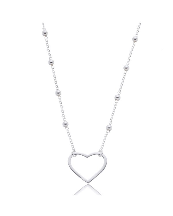 colar com coração vazado na prata 925