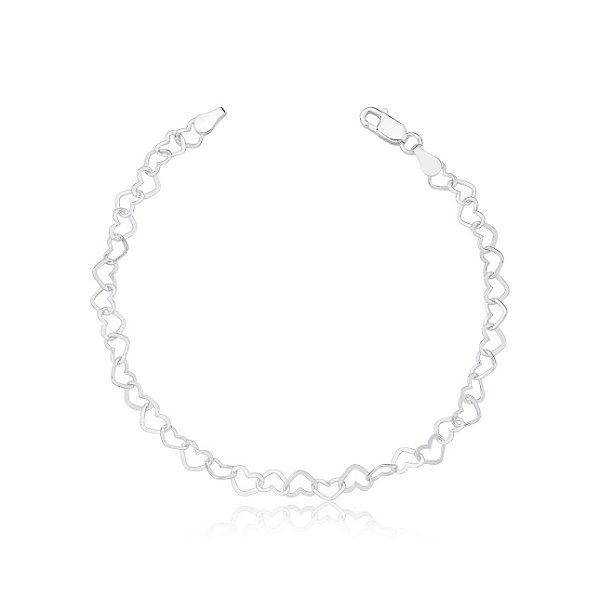 Pulseira de elos de coração na prata 925