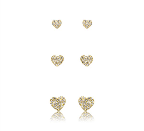 Trio de coração cravejado