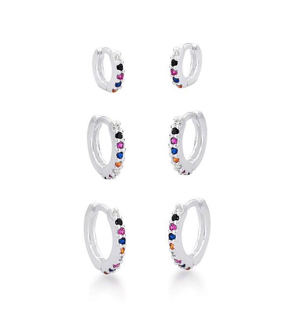 Trio argola média colorida na prata 925