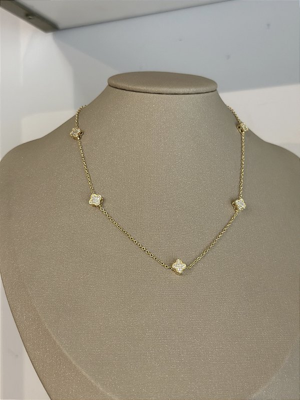 Colar mini trevos dourado