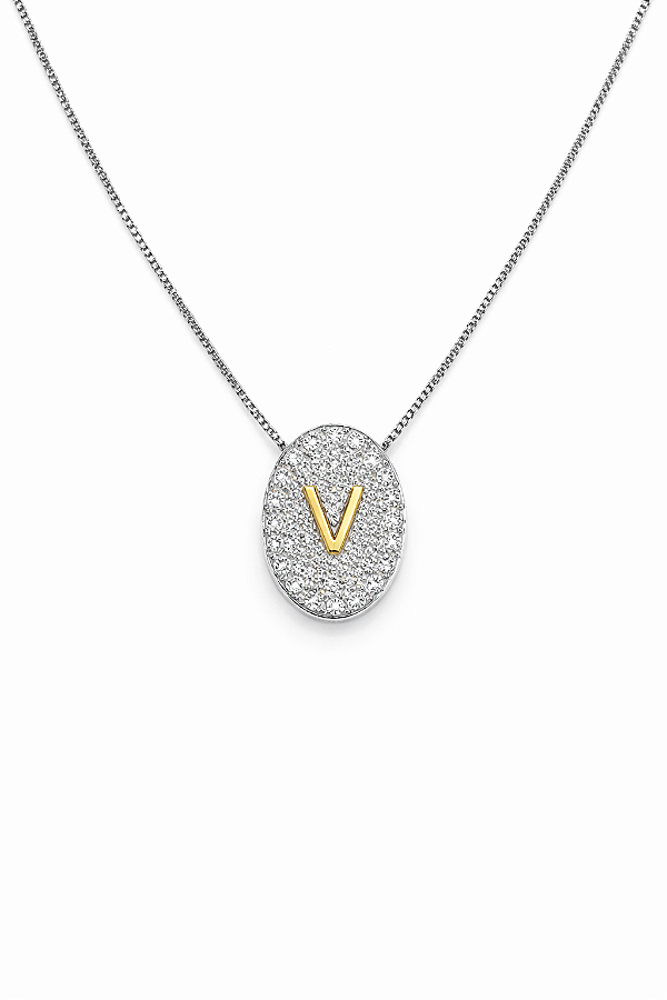 Colar de letra cravejado rodio branco e dourada (escolha a letra)