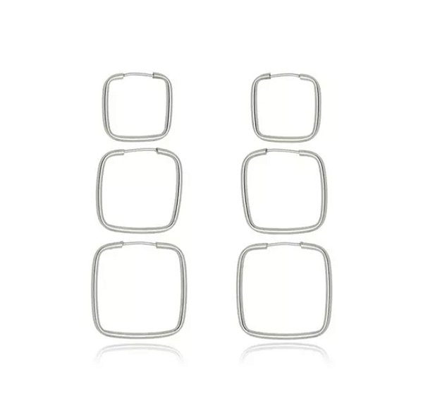 Trio argola quadrada de prata 925