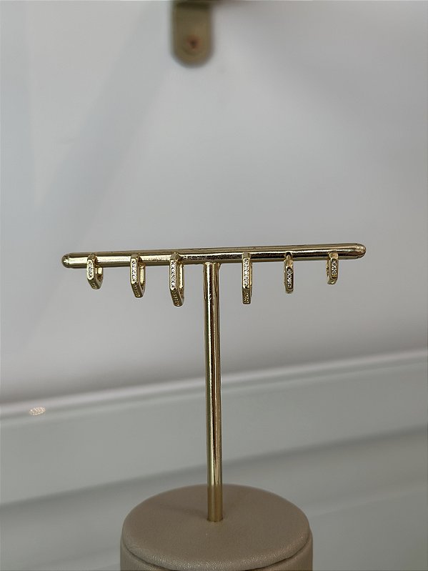 trio de argola pentagonal cravejada