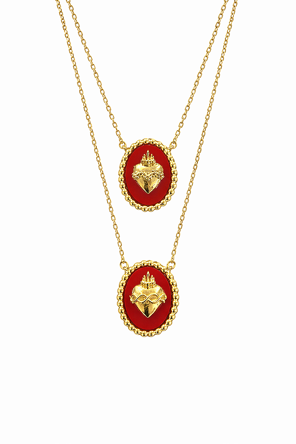 Colar Sagrado Coração de Jesus e Sagrado Coração de Maria