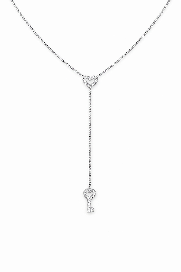 Colar gravata coração e chave na prata 925