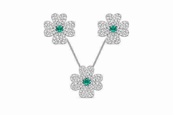 Conjunto de flor cristal e esmeralda colombiana