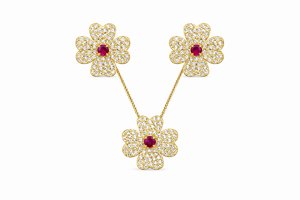 Conjunto de flor cristal e fúcsia