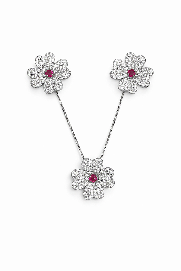 Conjunto de flor cristal e fúcsia