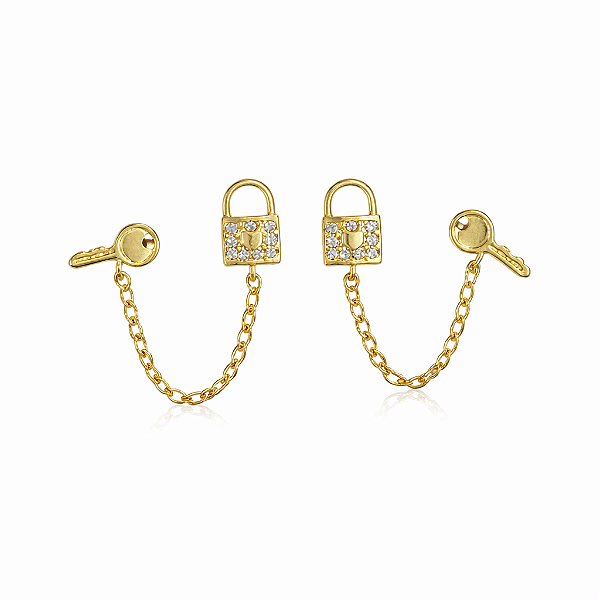 Brinco para dois furos cadeado e chave