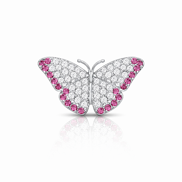 Broche pequeno de borboleta cristal e rosa
