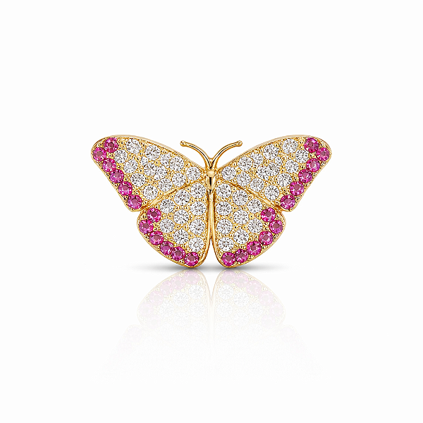 Broche pequeno de borboleta cristal e rosa