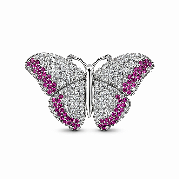 Broche grande de borboleta cristal e rosa