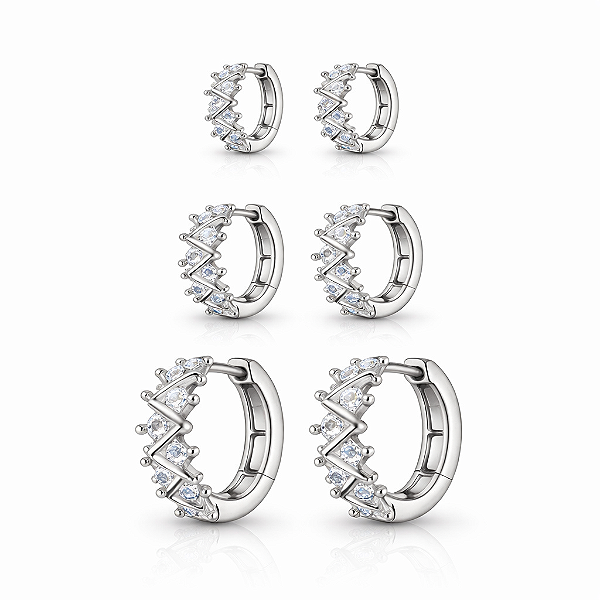 Trio de argola zig zag cravejado