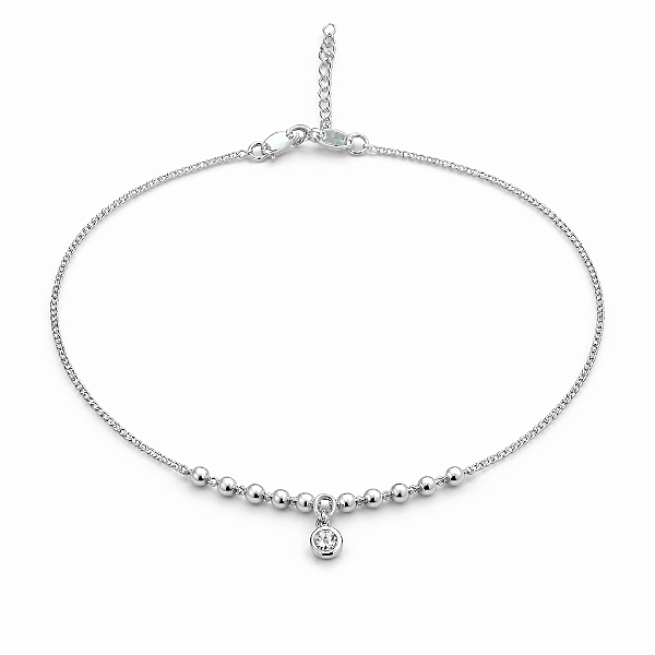 Tornozeleira esferas com ponto de luz na prata 925