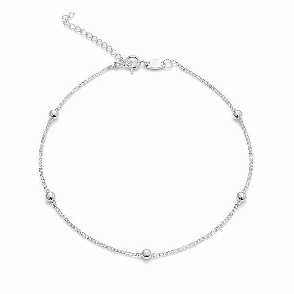 Tornozeleira de mini esferas na prata 925