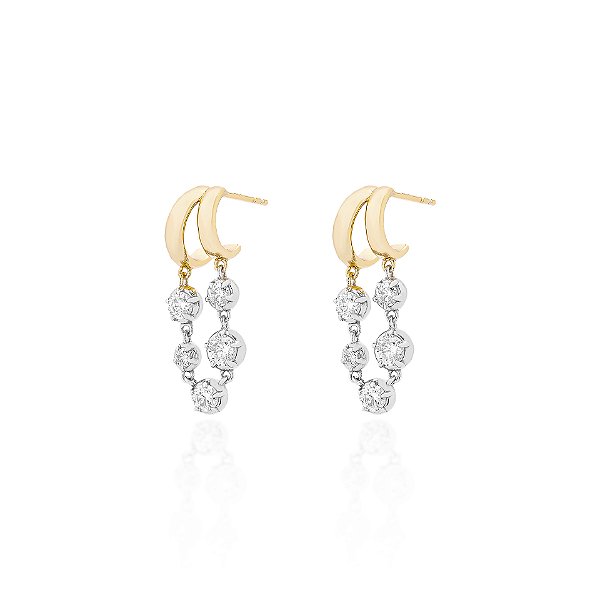 Brinco argola com corrente cravejada