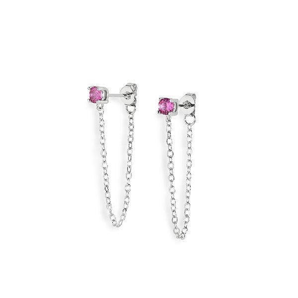 Brinco ponto de luz pink com corrente