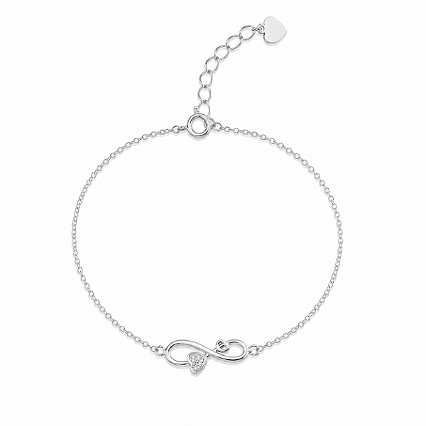 Pulseira com símbolo do infinito com corações cravejado na prata 925
