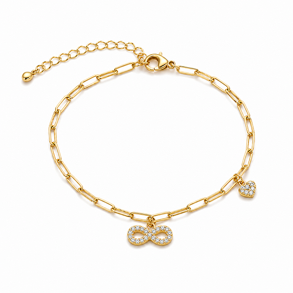 Pulseira infinito e coração cravejado