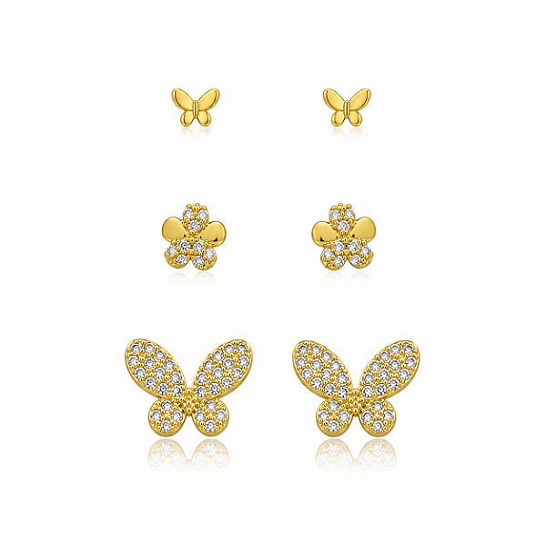 Trio borboletas e flor
