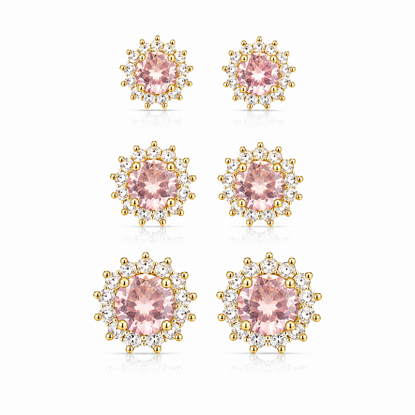 Trio redondo cravejado rosa