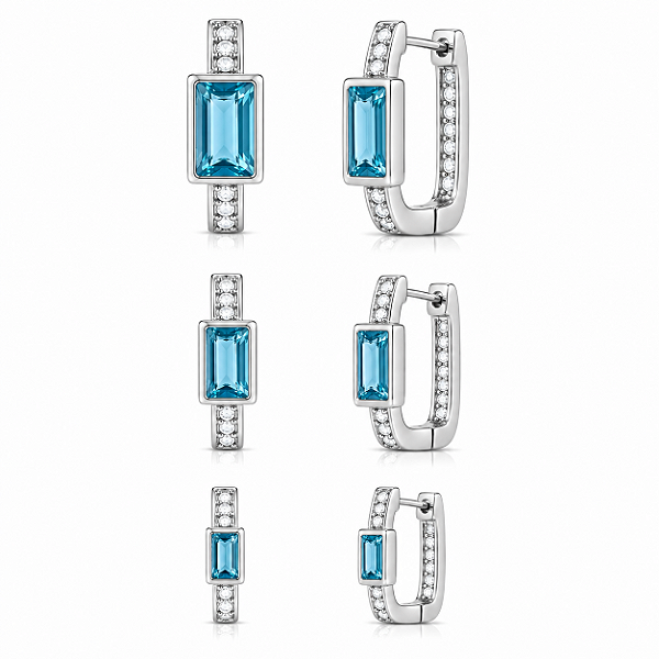 Trio de argola com pedra retangular sky blue