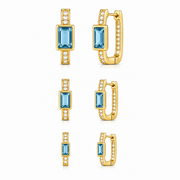 Trio de argola com pedra retangular sky blue
