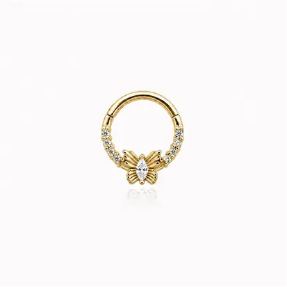 Piercing argola cravejada e borboleta