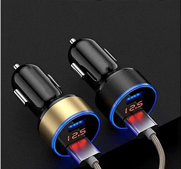Carregador Veicular Tomada Usb Led Display 2 Saídas 5v 3a