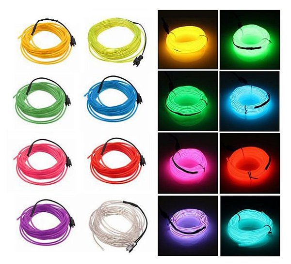 Fio Luz Neon Tubo Led Pilha 2 Metros C/ Controle 3v El Wire