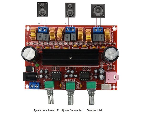 Placa Amplificador 2.1 Canal 50w+50w+100w Potência 200w Rms