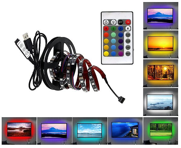 Fita De Led Usb 5050 Rgb De 2 Metros Tv Pc 5v Fundo Preto