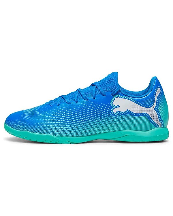 Chuteira Futsal Puma FUTURE 7 PLAY IT - Azul e branca