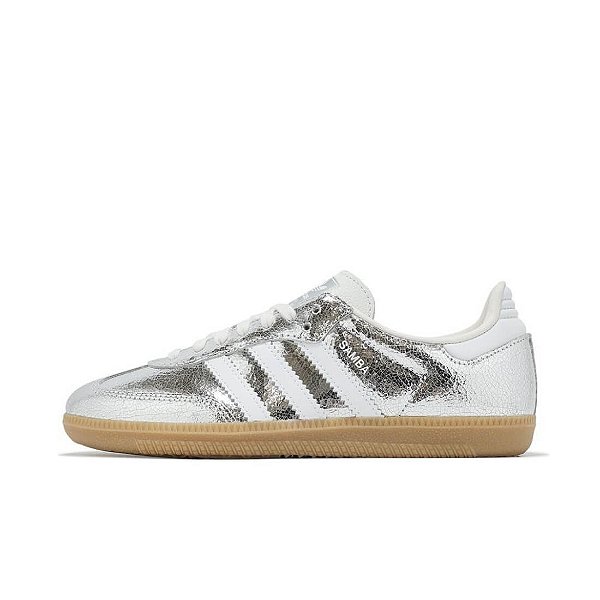 Tênis Adidas Samba OG Silver Metallic Cracked Leather - JR0035