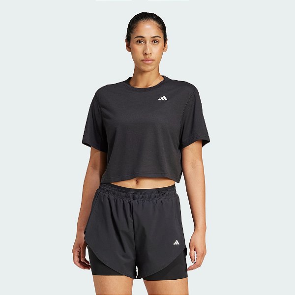 Camiseta Adidas Treino Boxy Essentials Preto Feminina - JC9555