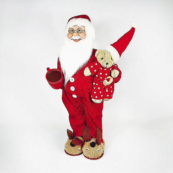 Papai Noel Decorativo - Pijama c/ Urso de Pelúcia- 46cm
