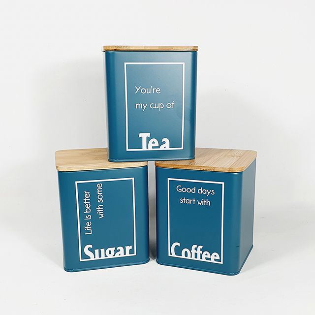 Conjunto de Potes de Metal - Sugar, Tea e Coffee