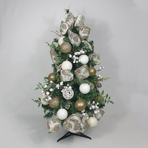 Árvore de Natal Decorada Pinhas - Branco/Dourado - 46cm x 86cm - Christa  De...Coração