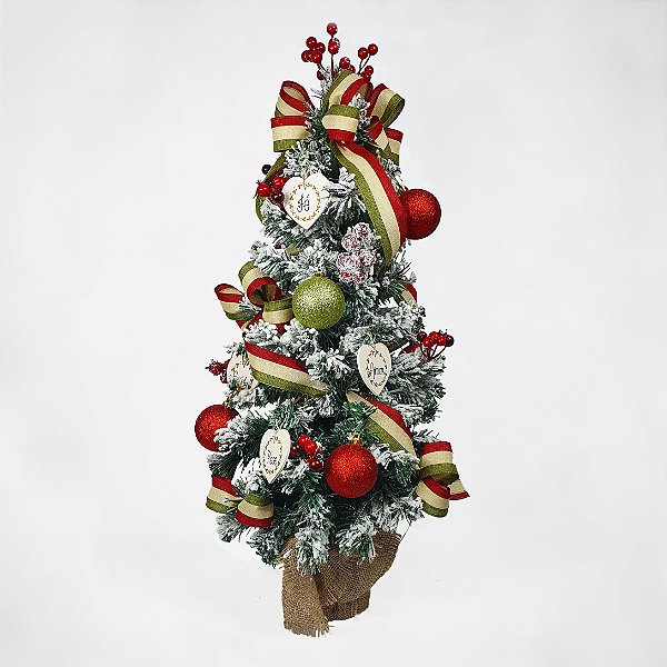 Árvore de Natal Decorada Nevada Verde/Vermelho - 36cm x 72cm - Christa De...Coração Árvore de Natal Decorada Nevada Verde/Vermelho - 36cm x 72cm - Christa De...Coração
