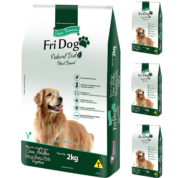 FriDog Natural Diet | Ração Plant Based - Vegana 2 kg - Kit com 4
