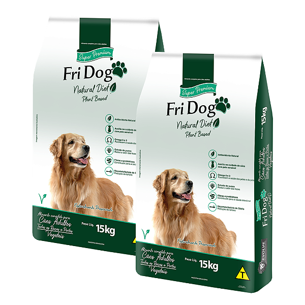 FriDog Natural Diet | Ração Plant Based - Vegana  15 kg - Kit com 2