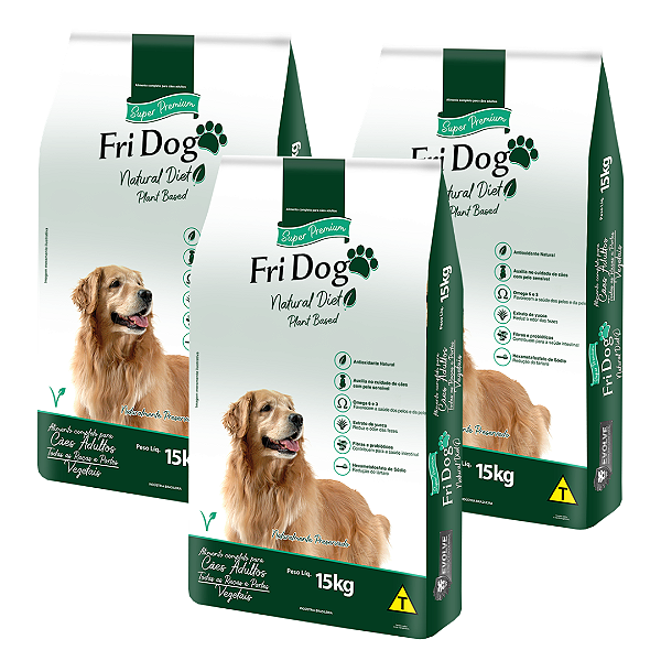 FriDog Natural Diet | Ração Plant Based - Vegana 15 kg - Kit com 3
