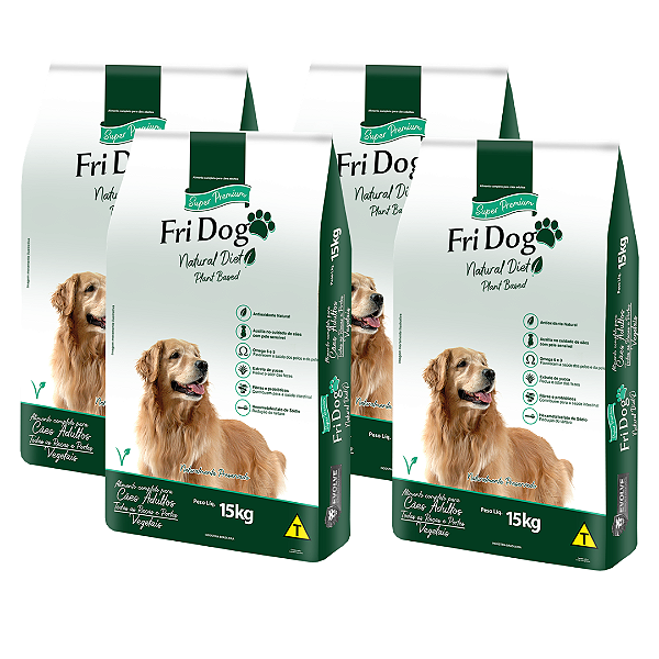 FriDog Natural Diet | Ração Plant Based - Vegana 15 kg - Kit com 4