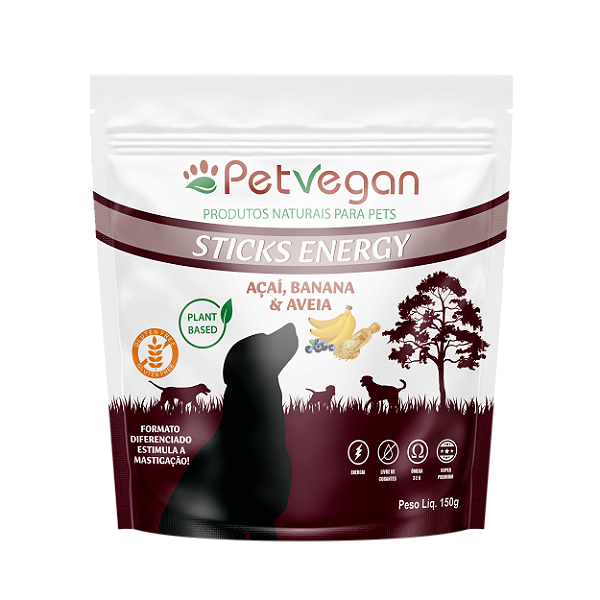 Petisco Vegano Sticks Energy Acai, Banana e Aveia 150 g PetVegan