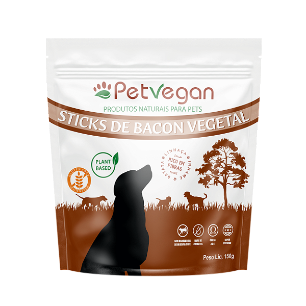 Petisco Vegano Sticks Para Cachorro Bacon Vegetal 150 g PetVegan