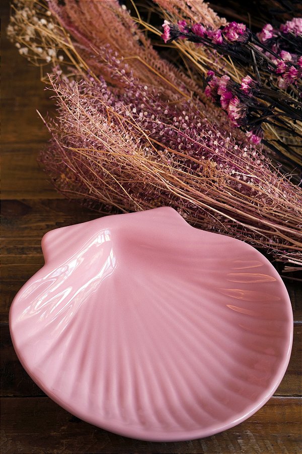 Prato Decorativo e porta incenso em Cerâmica - Concha Média Rosa